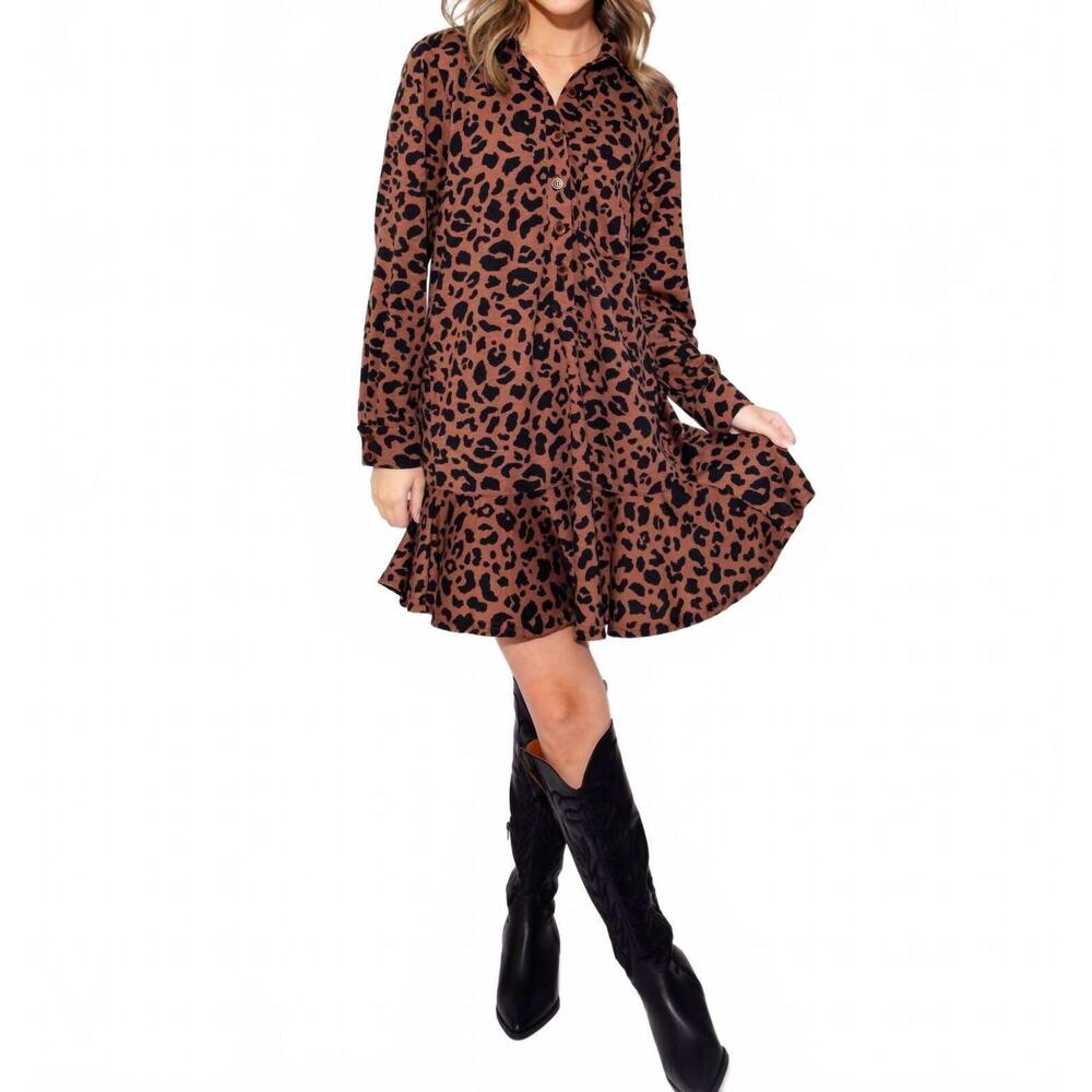 NEW IVY JANE knit shirt dress in leopard
